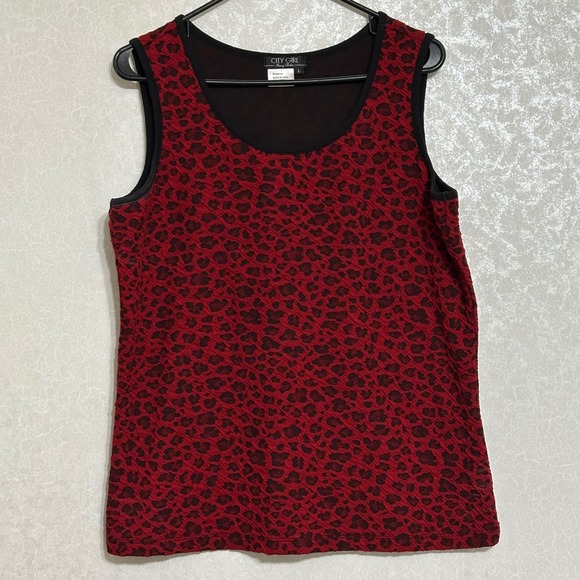 City Girl Tops - City Girl Nancy Bolen Red Black Leopard Print Textured Sleeveless Tank Top Sz L
